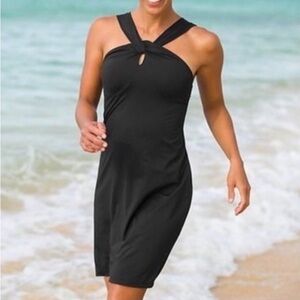 Athleta Black Kiki Swim Dress – Womens Medium – Halter Neck Stretch Active Dress